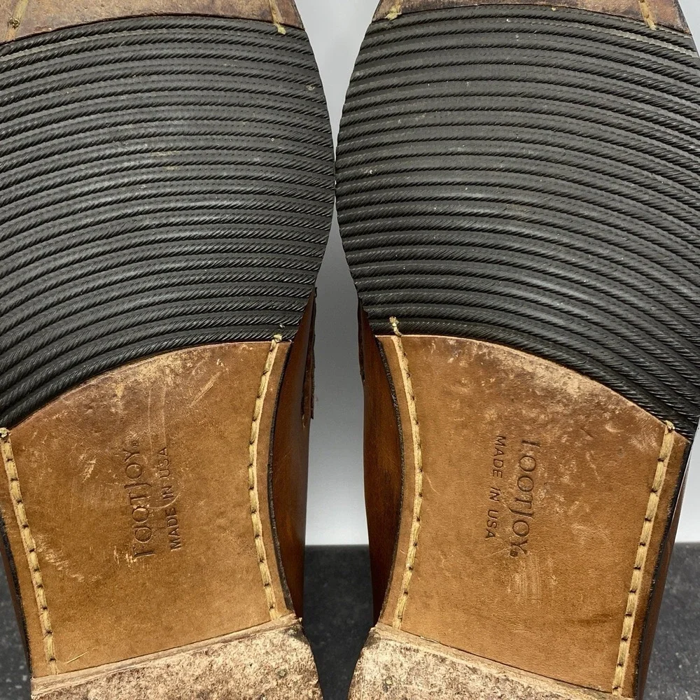 Vintage FootJoy Brown Leather Loafers Mens 10 C Woven Accent 77749 Made In USA